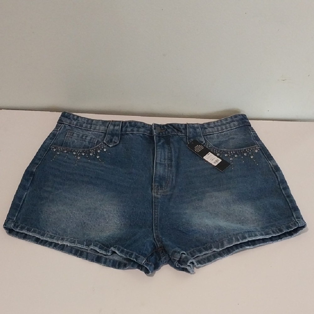 Fashion Nova Blue Jean Shorts with Studded Detail